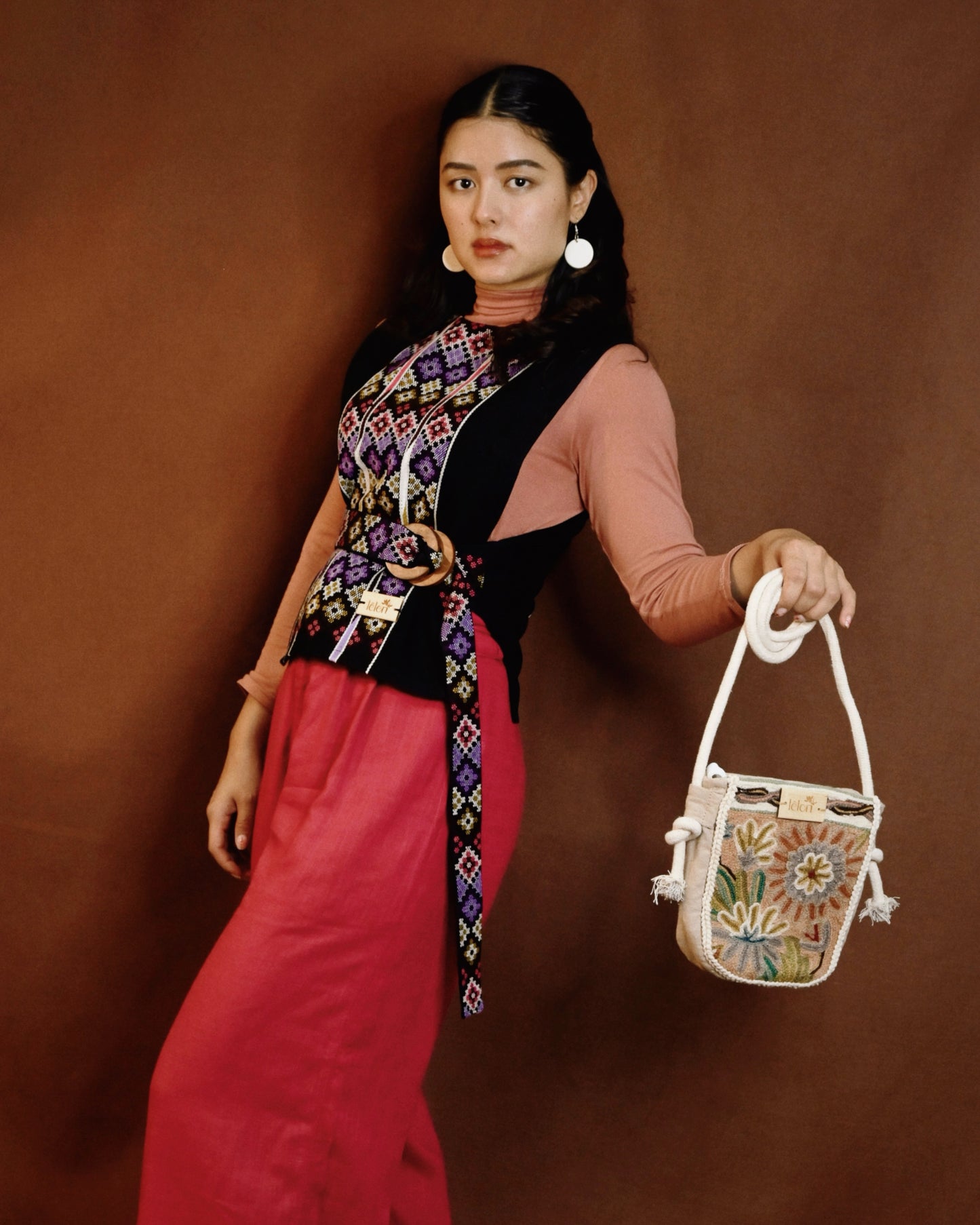 Handloom Vest Wooden Buckle Purple