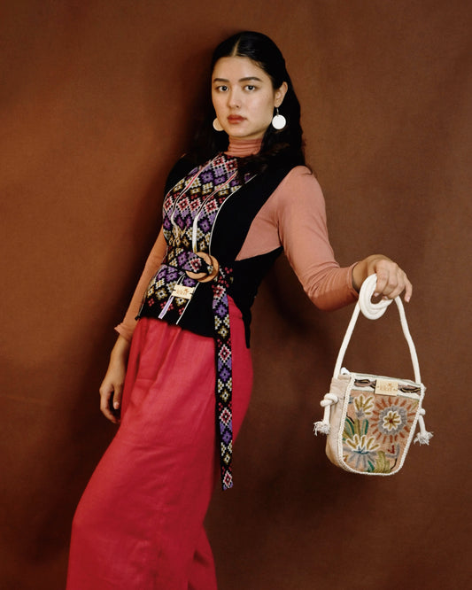 Handloom Vest Wooden Buckle Purple